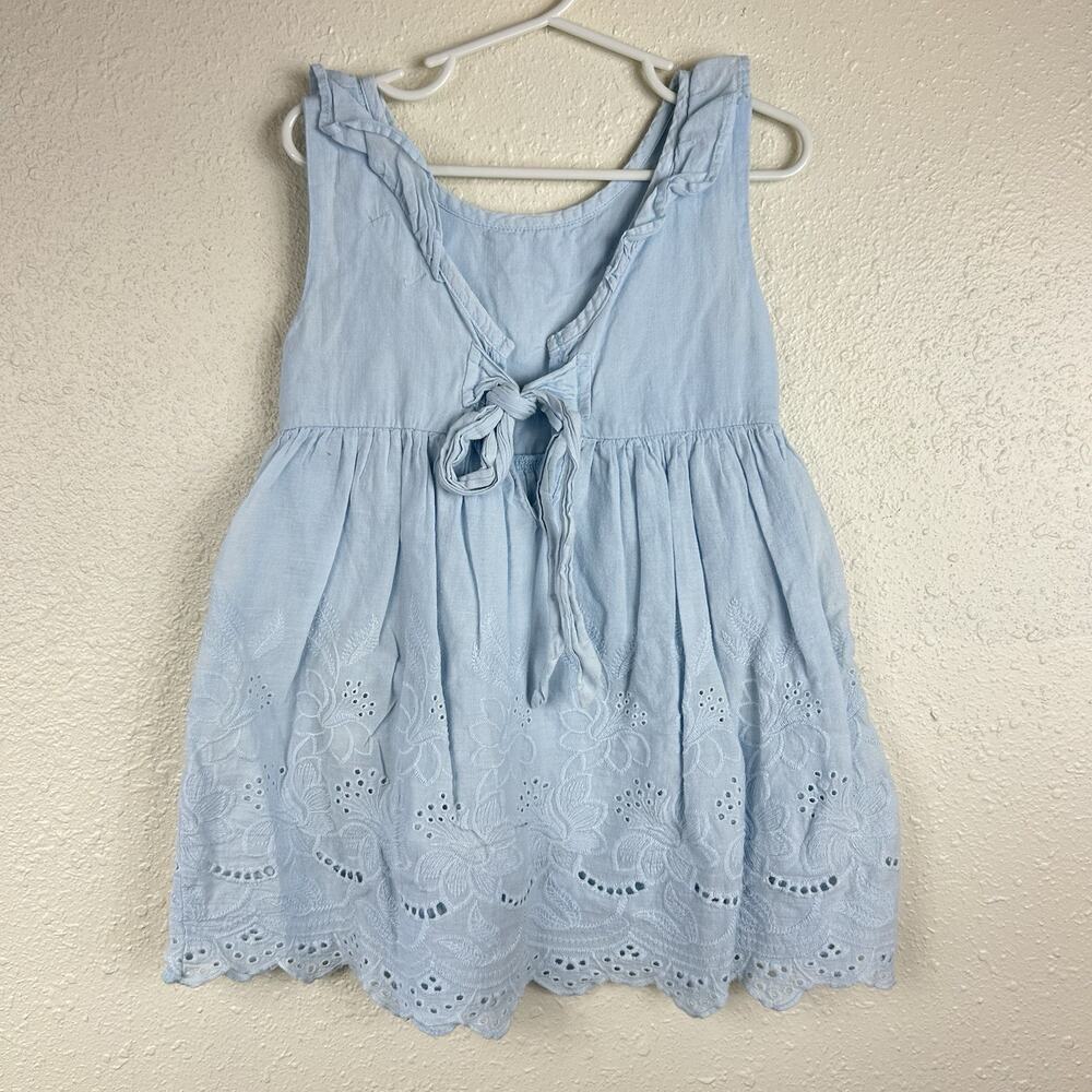 Girls Blue Summer Dress Eyelet Bow Back 4 GUC Bear Leader 100% Cotton